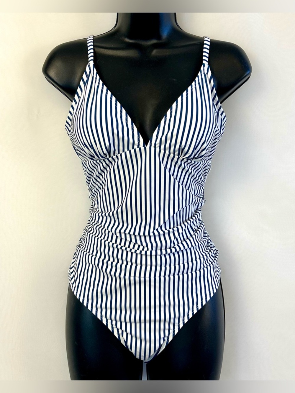 NWT Cupshe One Piece Blue and White Vertical Stripes Womens Swimsuit / Medium